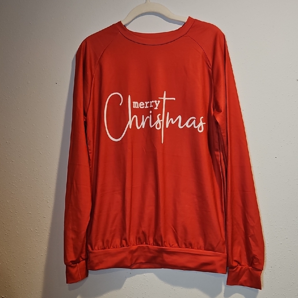 Red Merry Christmas Sweatshirt Holiday Christ In Christmas Sz. M